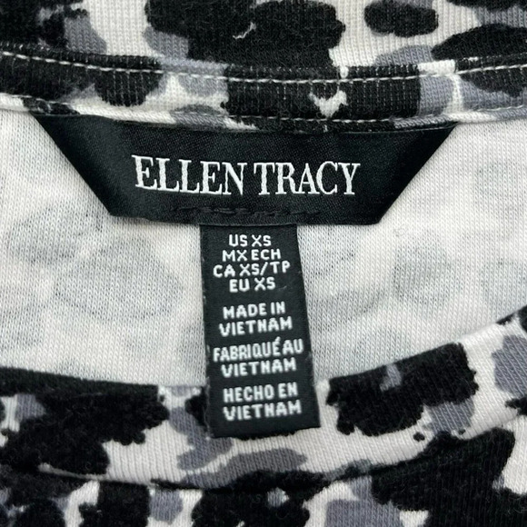 Ellen Tracy Shirt Dress Women's XS White Black Cheetah Print Round Neck Pullover - Picture 9 of 11